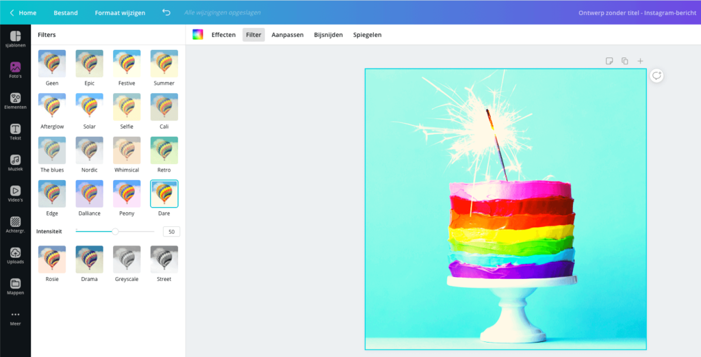 filter Dare als voorbeeld in Canva