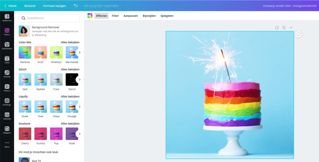 overzicht effecten in Canva